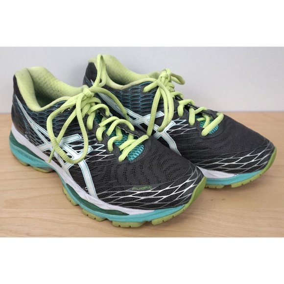 ASICS Gel Nimbus 18 Gray Lime Turquoise Lace Up Running Shoes Sneakers Size 6 - Picture 2 of 9